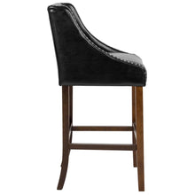 Load image into Gallery viewer, 30" High Tufted Walnut Barstool with Accent Nail Trim in Black LeatherSoft
