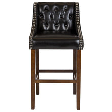 Load image into Gallery viewer, 30" High Tufted Walnut Barstool with Accent Nail Trim in Black LeatherSoft
