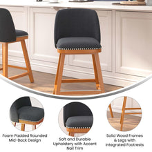 Load image into Gallery viewer, Set of 2 24 Inch Faux Linen Upholstered Counter Stools, Charcoal
