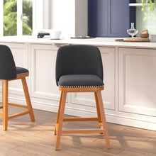 Load image into Gallery viewer, Set of 2 24 Inch Faux Linen Upholstered Counter Stools, Charcoal
