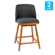 Load image into Gallery viewer, Set of 2 24 Inch Faux Linen Upholstered Counter Stools, Charcoal

