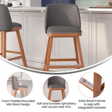 Load image into Gallery viewer, Set of 2 30 Inch Upholstered Barstools with Silver Nailhead Trim, Gray
