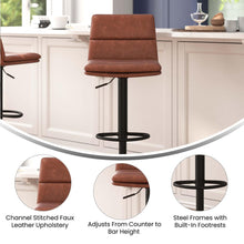 Load image into Gallery viewer, Mid-Back Adjustable Height Channel Stitched Barstools, Set of 2, Cognac
