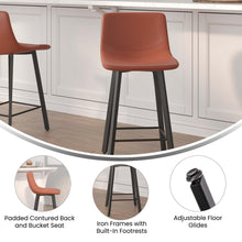 Load image into Gallery viewer, Armless 24 Inch Counter Height Stools with Footrests in Cognac, Set of 2
