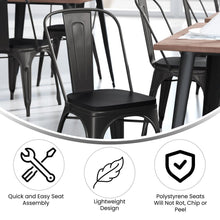 Load image into Gallery viewer, Black Metal Indoor-Outdoor Stackable Chair with Black Poly Resin Wood Seat
