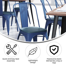 Load image into Gallery viewer, Blue Metal Indoor-Outdoor Stackable Chair with Teal-Blue Poly Resin Wood Seat
