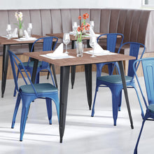 Load image into Gallery viewer, Blue Metal Indoor-Outdoor Stackable Chair with Teal-Blue Poly Resin Wood Seat
