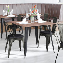 Load image into Gallery viewer, Black-Antique Gold Metal Indoor-Stackable Chair with Black Poly Resin Wood Seat
