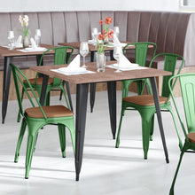 Load image into Gallery viewer, Green Metal Indoor-Outdoor Stackable Chair with Teak Poly Resin Wood Seat
