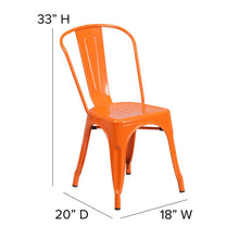 Load image into Gallery viewer, Orange Metal Indoor-Outdoor Stackable Chair with Teak Poly Resin Wood Seat

