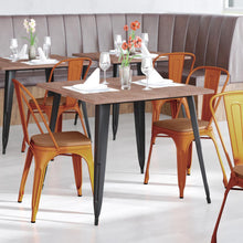 Load image into Gallery viewer, Orange Metal Indoor-Outdoor Stackable Chair with Teak Poly Resin Wood Seat

