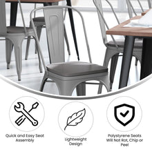 Load image into Gallery viewer, Silver Metal Indoor-Outdoor Stackable Chair with Gray Poly Resin Wood Seat
