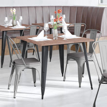 Load image into Gallery viewer, Silver Metal Indoor-Outdoor Stackable Chair with Gray Poly Resin Wood Seat

