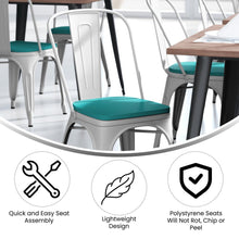 Load image into Gallery viewer, White Metal Indoor-Outdoor Stackable Chair with Mint Green Poly Resin Wood Seat
