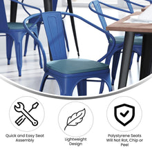 Load image into Gallery viewer, Blue Metal Indoor-Outdoor Chair with Arms with Teal-Blue Poly Resin Wood Seat
