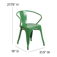 Load image into Gallery viewer, Green Metal Indoor-Outdoor Chair with Arms with Teak Poly Resin Wood Seat
