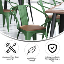 Load image into Gallery viewer, Green Metal Indoor-Outdoor Chair with Arms with Teak Poly Resin Wood Seat
