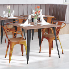 Load image into Gallery viewer, Orange Metal Indoor-Outdoor Chair with Arms with Teak Poly Resin Wood Seat
