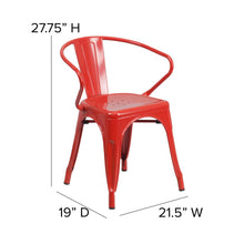 Load image into Gallery viewer, Red Metal Indoor-Outdoor Chair with Arms with Red Poly Resin Wood Seat
