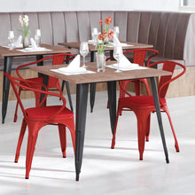 Load image into Gallery viewer, Red Metal Indoor-Outdoor Chair with Arms with Red Poly Resin Wood Seat
