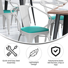 Load image into Gallery viewer, White Metal Indoor-Outdoor Chair with Arms with Mint Green Poly Resin Wood Seat

