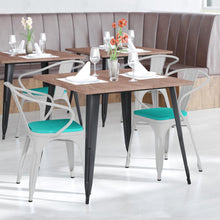 Load image into Gallery viewer, White Metal Indoor-Outdoor Chair with Arms with Mint Green Poly Resin Wood Seat
