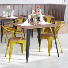 Load image into Gallery viewer, Yellow Metal Indoor-Outdoor Chair with Arms with Teak Poly Resin Wood Seat
