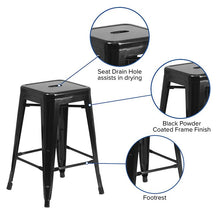 Load image into Gallery viewer, 24" High Backless Black Metal Indoor-Outdoor Counter Height Stool with Seat
