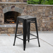 Load image into Gallery viewer, 24" High Backless Black Metal Indoor-Outdoor Counter Height Stool with Seat

