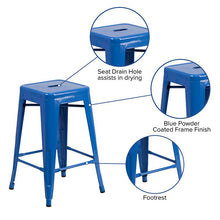 Load image into Gallery viewer, 24" High Backless Blue Metal Indoor-Outdoor Counter Height Stool with Seat
