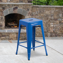 Load image into Gallery viewer, 24" High Backless Blue Metal Indoor-Outdoor Counter Height Stool with Seat
