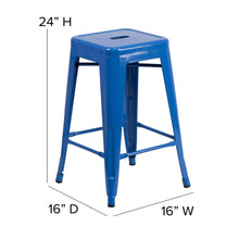 Load image into Gallery viewer, 24" High Blue Metal Counter Height Stool with Teal-Blue Poly Resin Wood Seat
