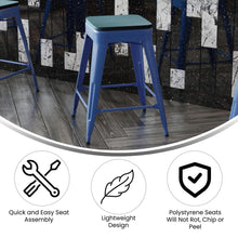 Load image into Gallery viewer, 24" High Blue Metal Counter Height Stool with Teal-Blue Poly Resin Wood Seat
