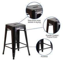Load image into Gallery viewer, 24" High Black-Antique Gold Metal Indoor-Outdoor Counter Height Stool with Seat
