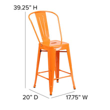 Load image into Gallery viewer, 24" High Orange Metal Indoor-Counter Height Stool with Removable Back
