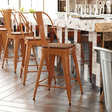 Load image into Gallery viewer, 24" High Orange Metal Indoor-Counter Height Stool with Removable Back
