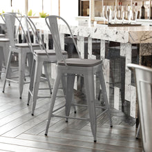 Load image into Gallery viewer, 24" High Silver Metal Indoor-Counter Height Stool with Removable Back
