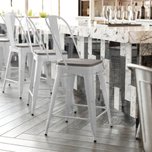 Load image into Gallery viewer, 24" High White Metal Indoor-Counter Height Stool with Removable Back
