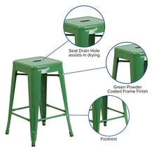Load image into Gallery viewer, 24" High Backless Green Metal Indoor-Outdoor Counter Height Stool with Seat
