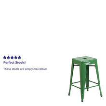 Load image into Gallery viewer, 24" High Backless Green Metal Indoor-Outdoor Counter Height Stool with Seat
