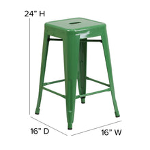 Load image into Gallery viewer, 24" High Green Metal Indoor-Counter Height Stool with Teak Poly Resin Wood Seat
