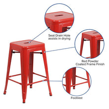 Load image into Gallery viewer, 24" High Backless Red Metal Indoor-Outdoor Counter Height Stool with Square Seat
