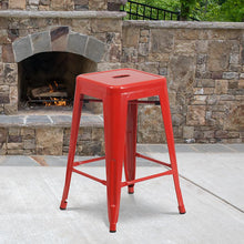 Load image into Gallery viewer, 24" High Backless Red Metal Indoor-Outdoor Counter Height Stool with Square Seat
