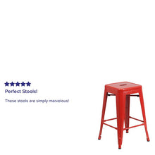 Load image into Gallery viewer, 24" High Backless Red Metal Indoor-Outdoor Counter Height Stool with Square Seat

