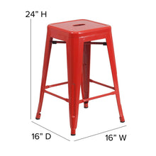 Load image into Gallery viewer, 24" High Red Metal Indoor-Counter Height Stool with Red Poly Resin Wood Seat
