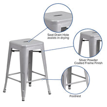 Load image into Gallery viewer, 24" High Backless Silver Metal Indoor-Outdoor Counter Height Stool with Seat
