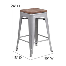 Load image into Gallery viewer, 24" High Silver Metal Indoor-Counter Height Stool with Gray Poly Resin Wood Seat
