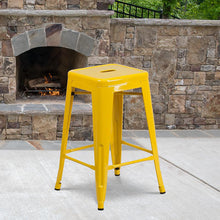 Load image into Gallery viewer, 24" High Backless Yellow Metal Indoor-Outdoor Counter Height Stool with Seat
