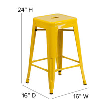 Load image into Gallery viewer, 24" High Yellow Metal Indoor-Counter Height Stool with Teak Poly Resin Wood Seat
