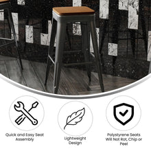 Load image into Gallery viewer, 30" High Black Metal Indoor-Outdoor Barstool with Teak Poly Resin Wood Seat
